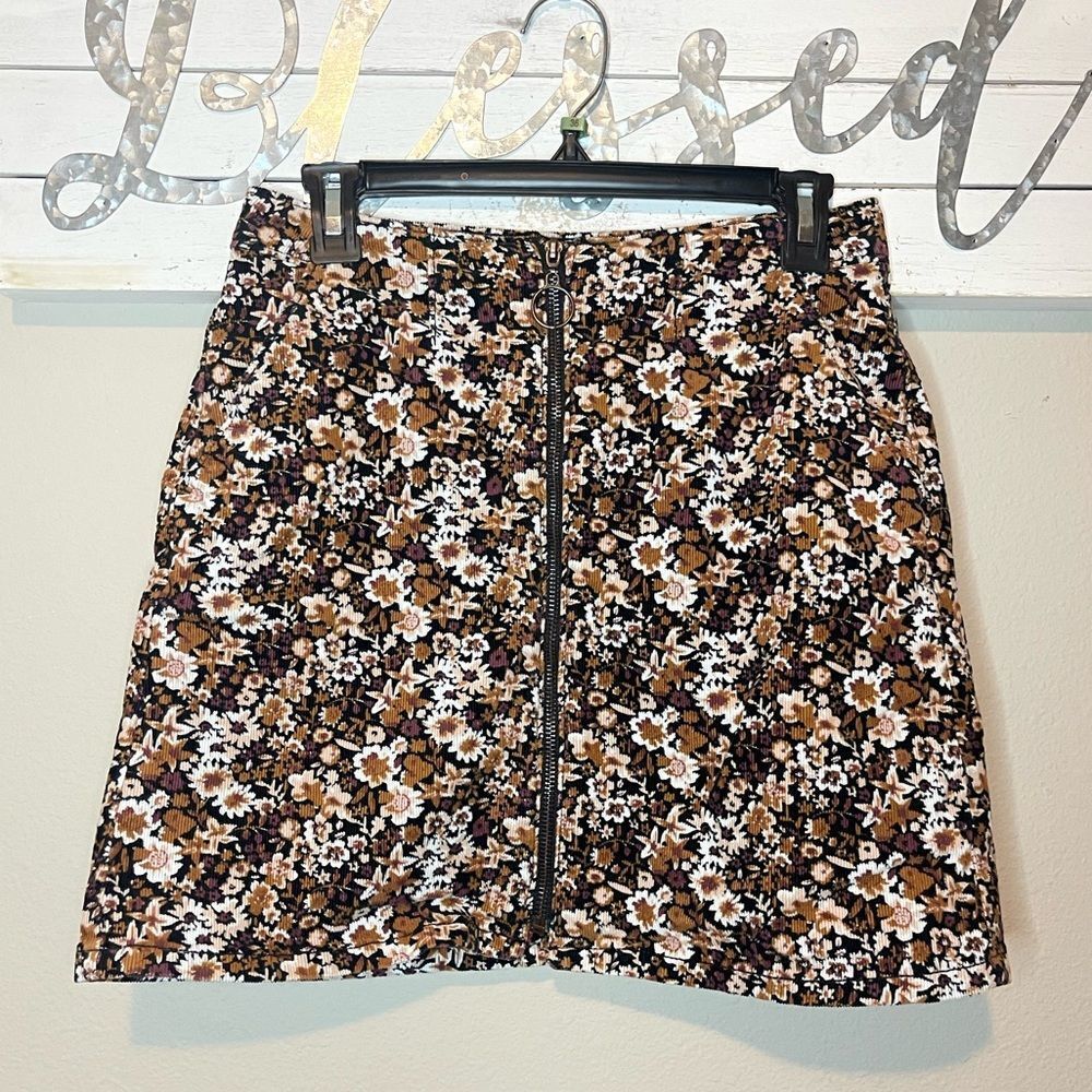 Arizona - Juniors brown floral corduroy mini skirt